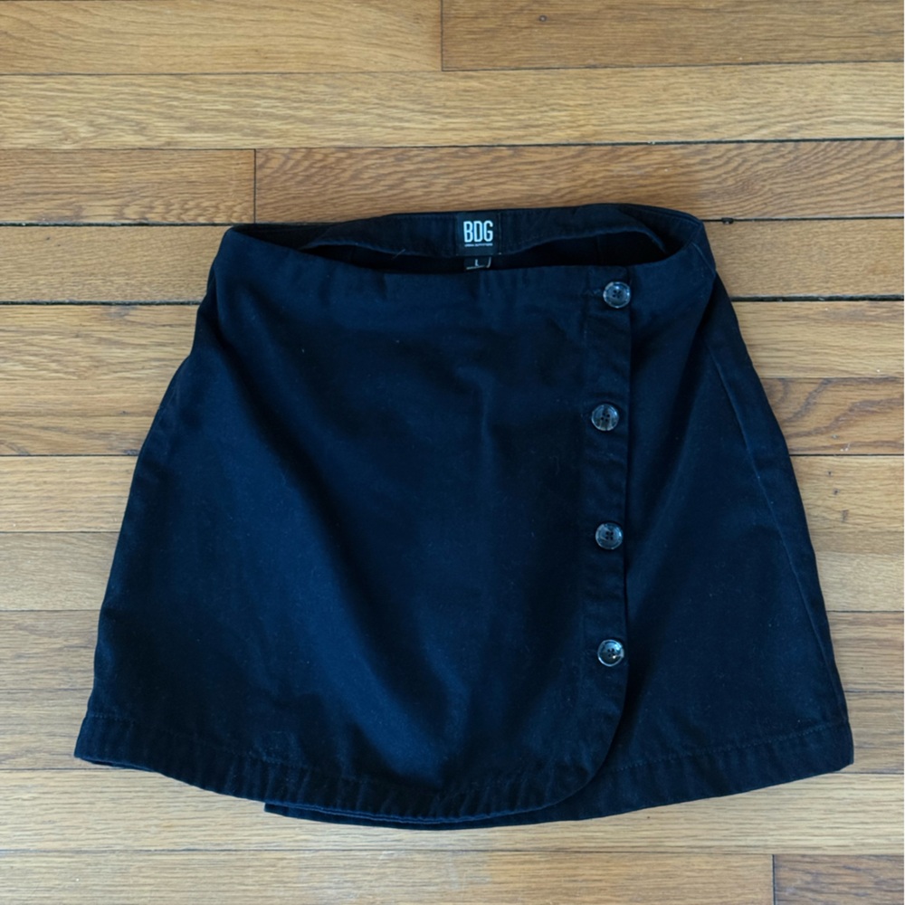 BDG Black Denim Asymmetrical Button Mini Skirt
